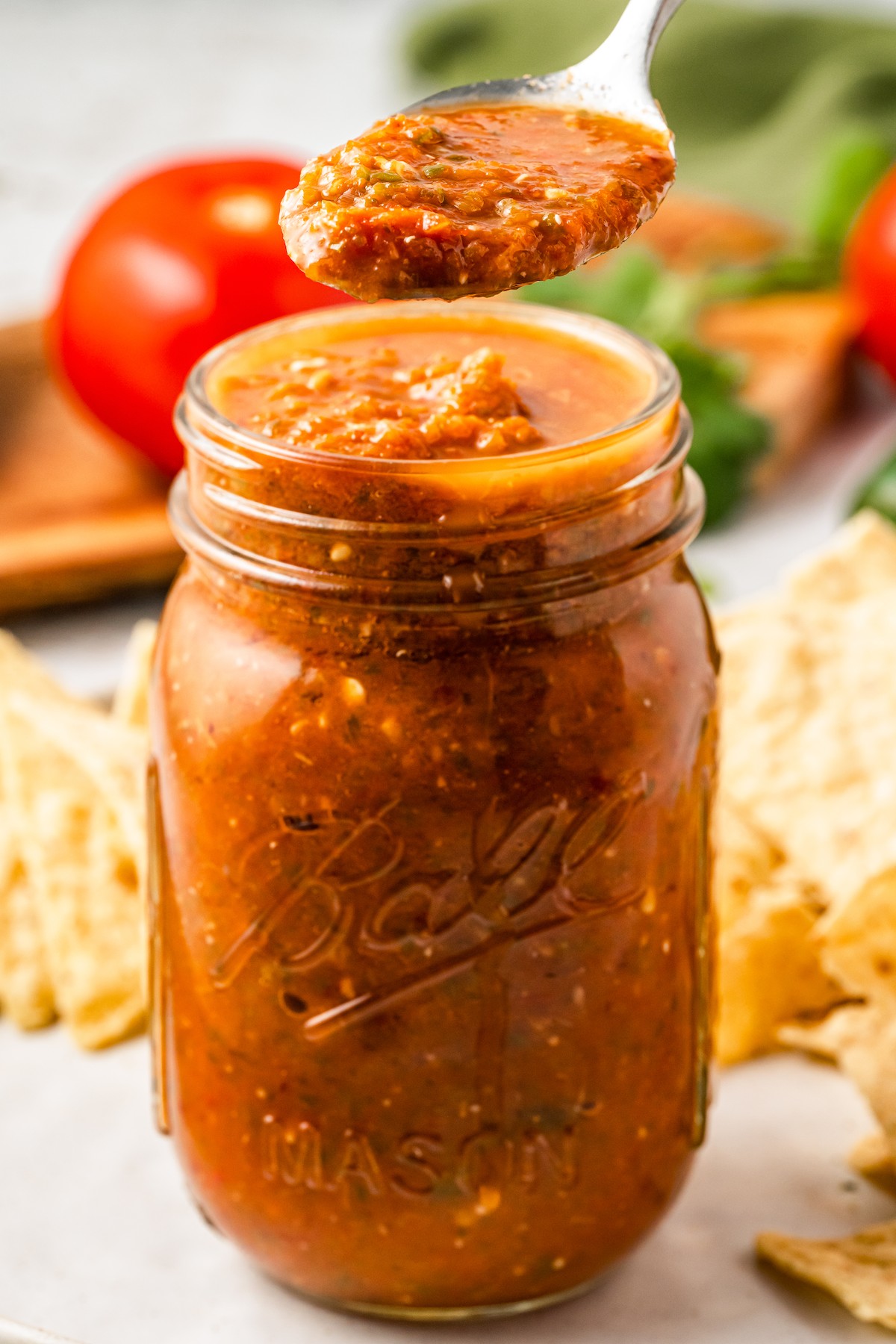 Jar of salsa ranchera mexicana. 