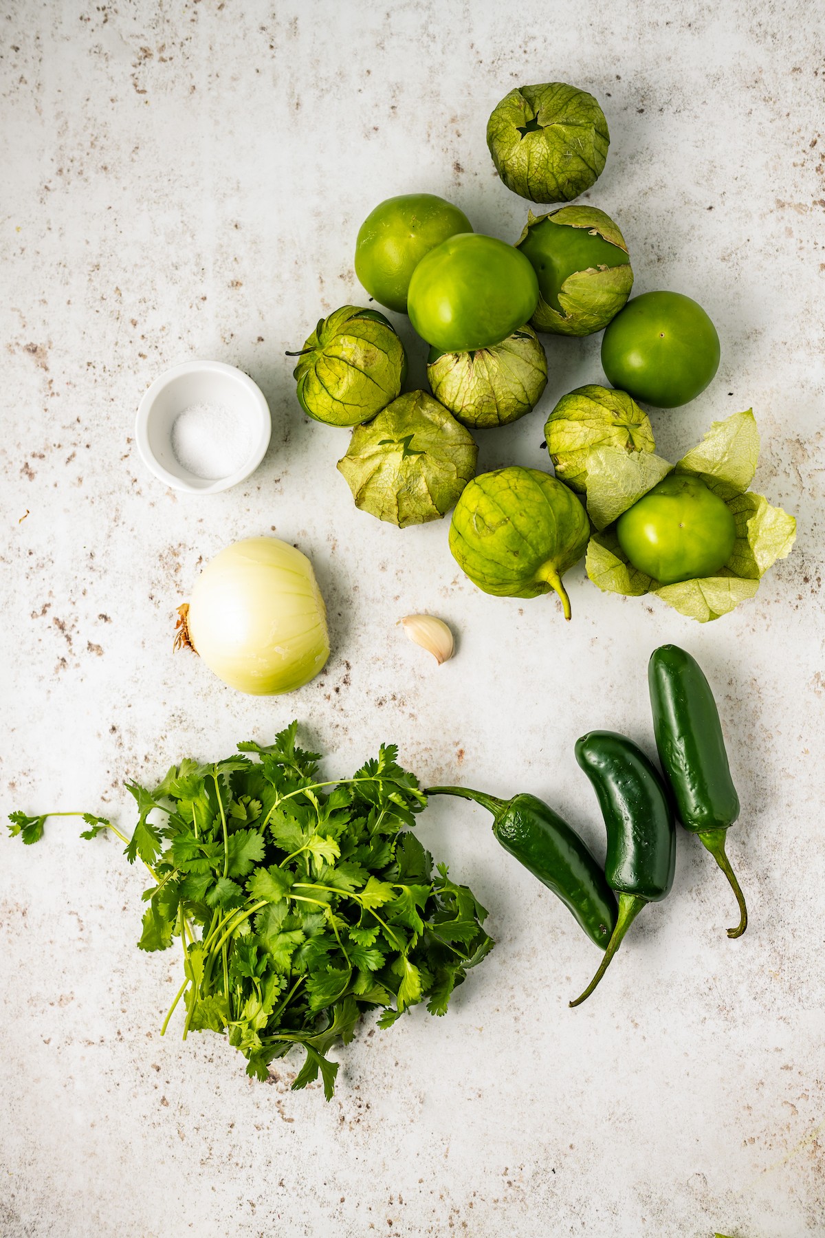 Ingredients for tomatillo salsa. 