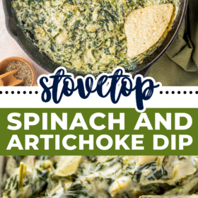 Spinach Artichoke Dip in a cast iron skillet.