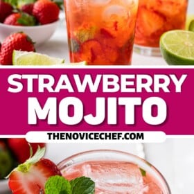 Two strawberry mojito cocktails with fresh mint.