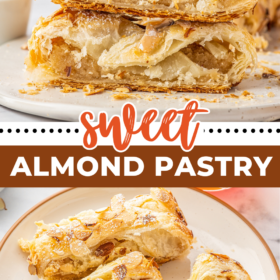 Almond pastry stacked on top of each other and on a plate.
