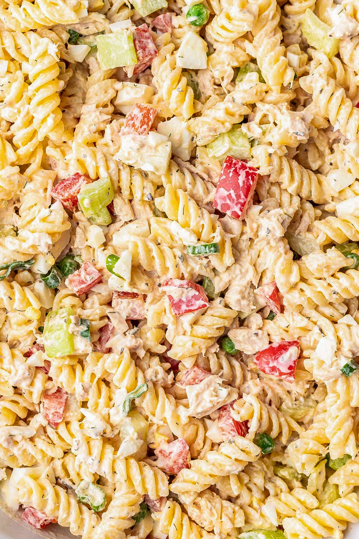 Close-up shot of pasta salad.