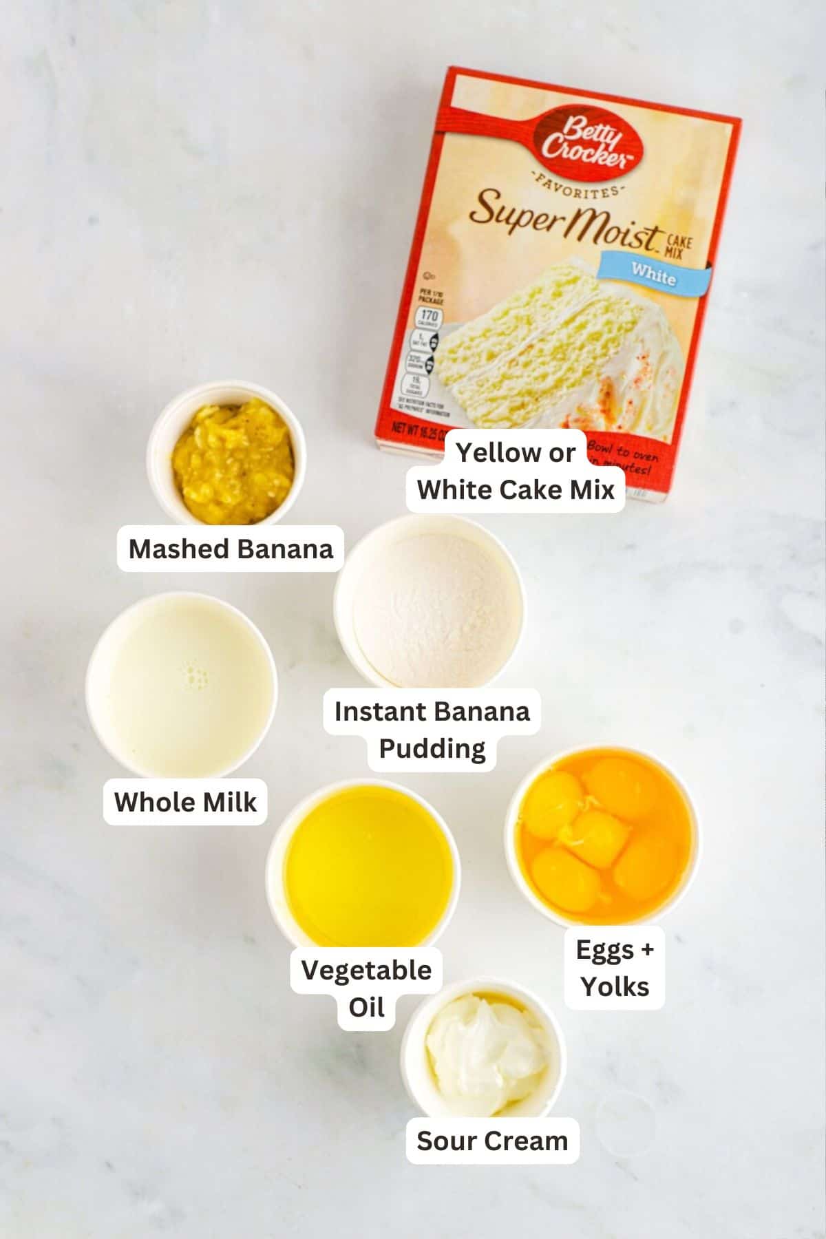 Ingredients for Banana Pudding Cake.