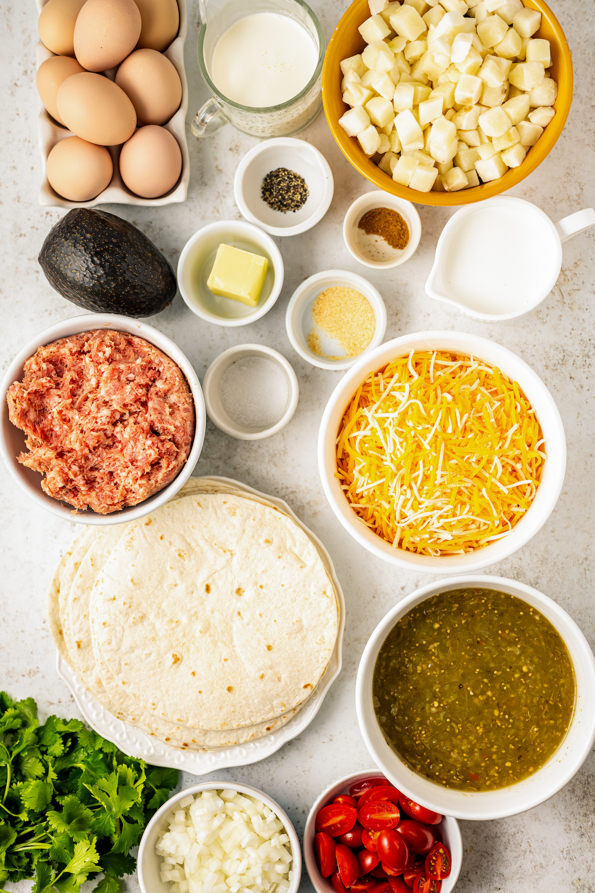 Ingredients for egg enchiladas.