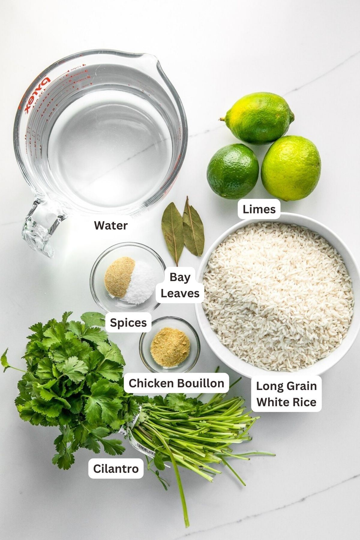Ingredients for Cilantro Lime Rice.