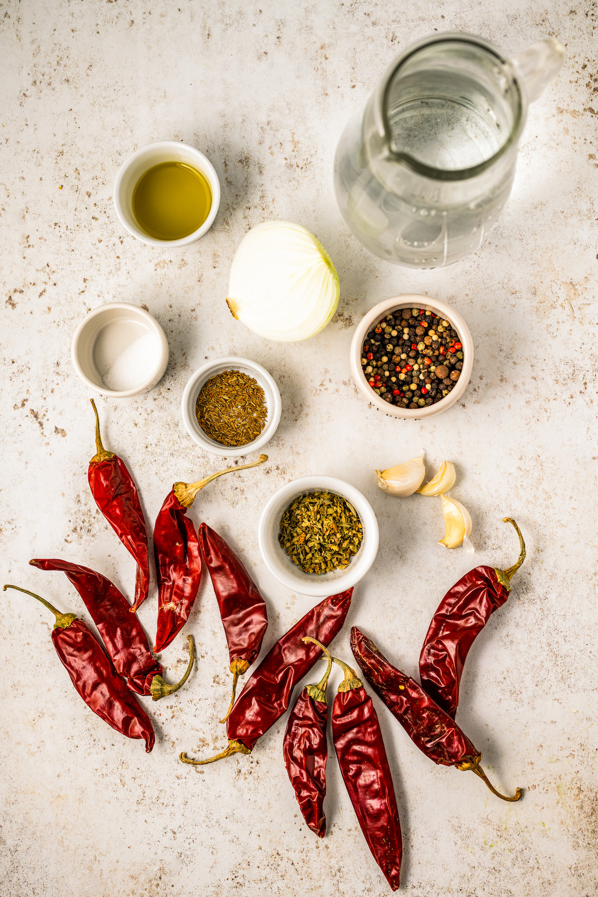 Ingredients for guajillo sauce.
