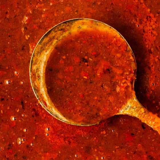 Landscape photo of guajillo sauce.