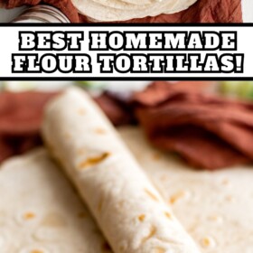 Flour tortillas wrapped in a tea towel and rolled up on top of each other.