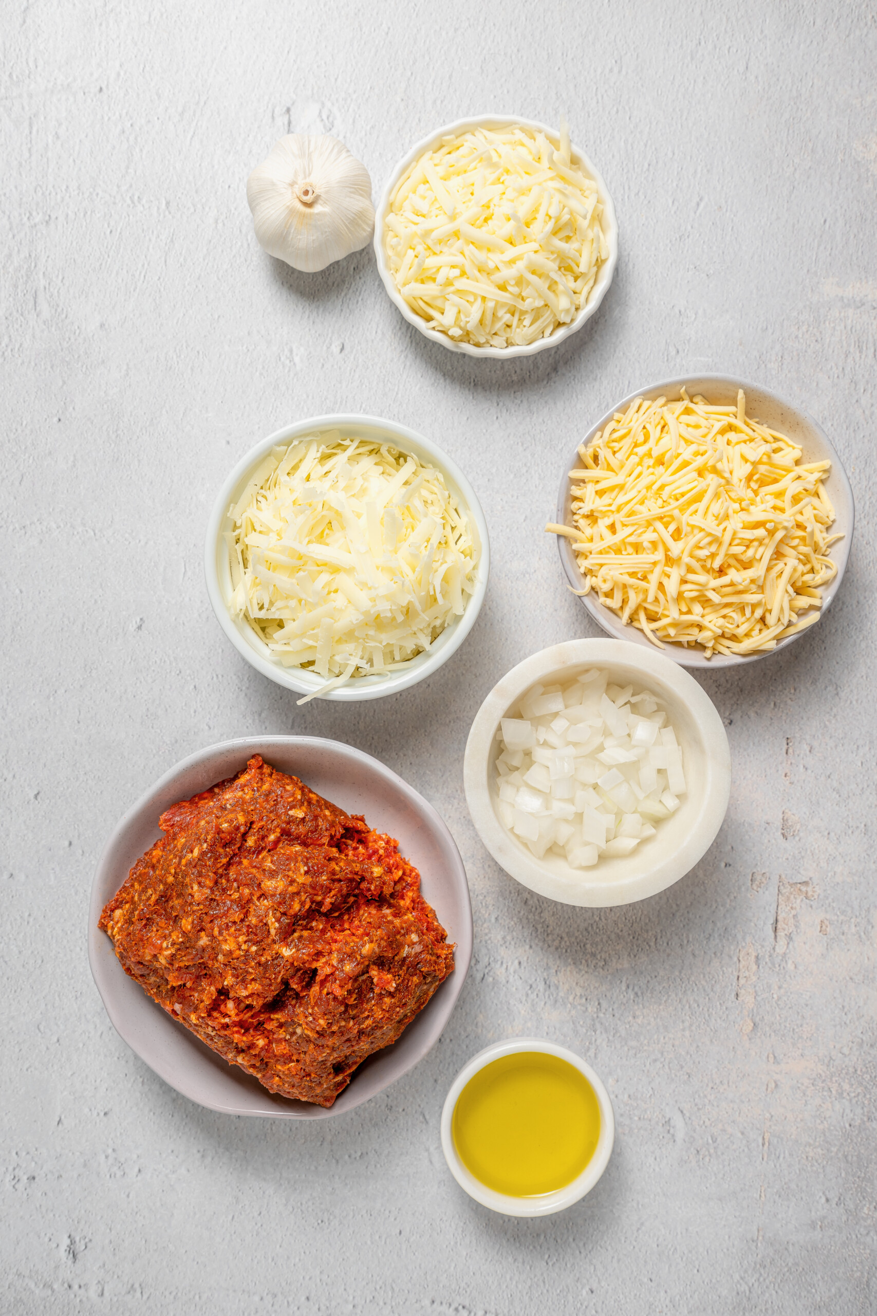 Ingredients for queso fundido con chorizo. 
