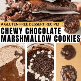 Chewy chocolate marshmallow cookies are made in just one bowl and baked on a baking sheet.