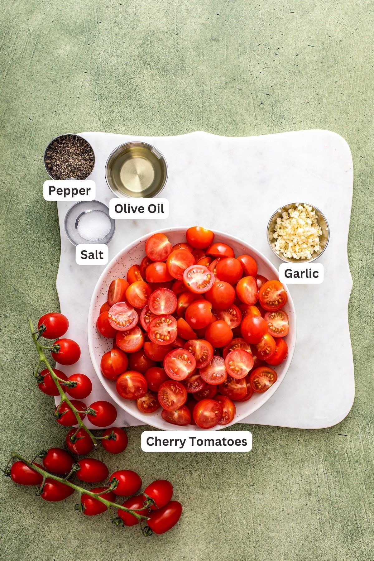 Ingredients for Garlic Roasted Cherry Tomatoes.