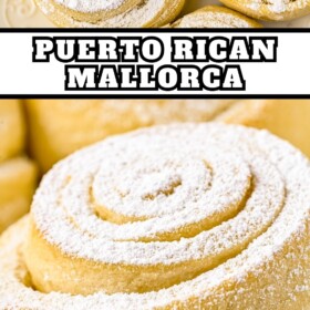 Puerto rican Mallorca bread on a plate and dusted with powdered sugar.