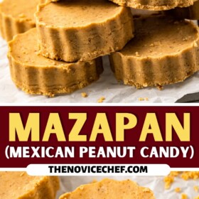 Mazapan stacked on top of each other and a piece of Mazapan with a bite taken out of it.