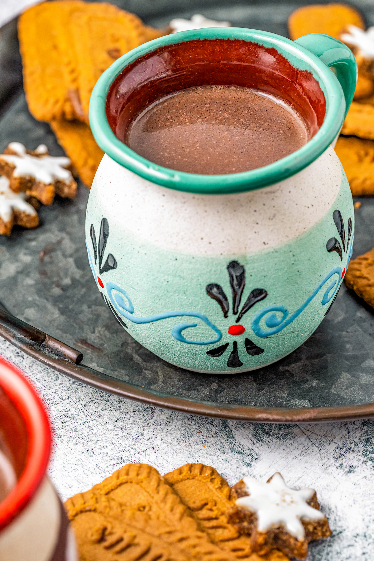 Mexican hot chocolate in a clay mug. 