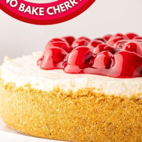 No bake cheesecake with cherry pie filling on top.