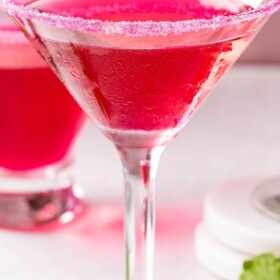 Pink martini with a sugar rim edge.
