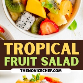 Two bowls of Tropical Fruit Salad with mint.