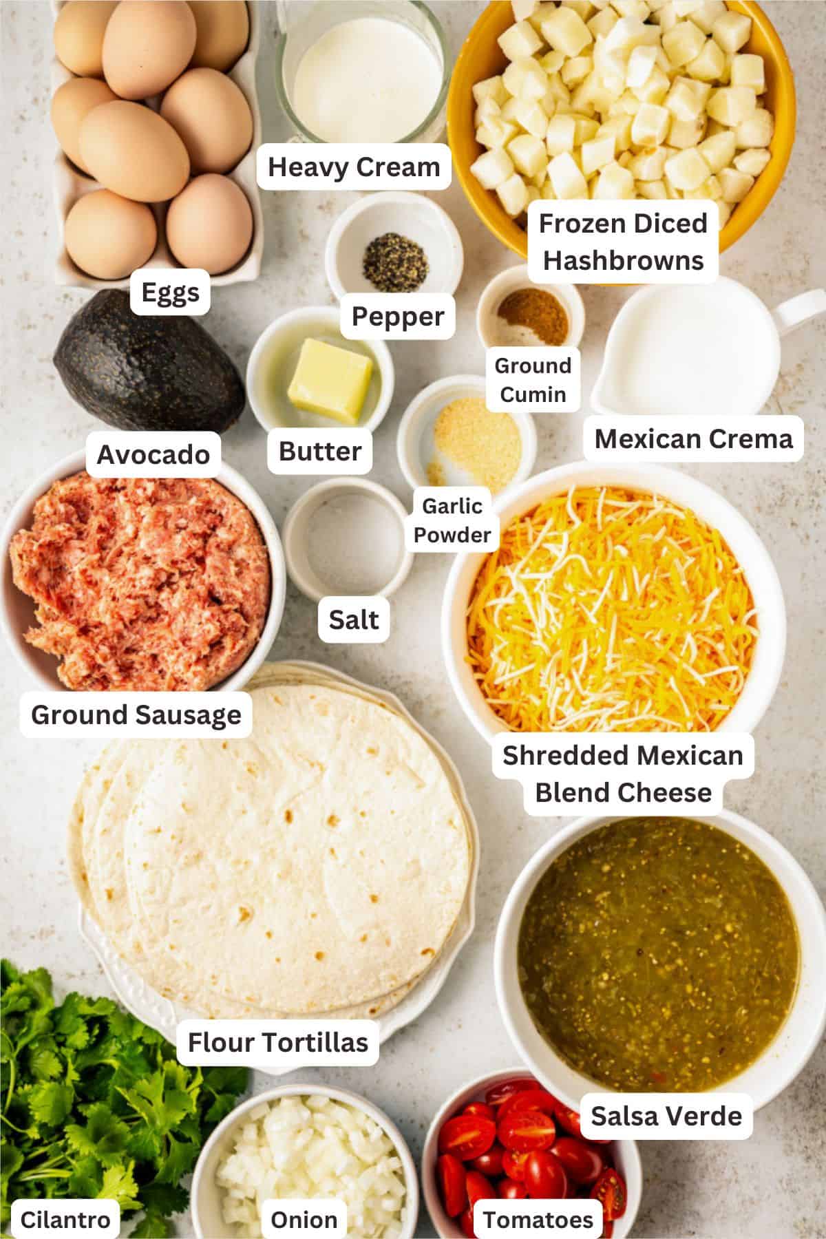 Ingredients for Breakfast Enchiladas.