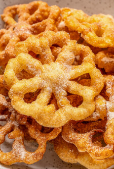 Close-up of a rosette-shaped Mexican fritter.