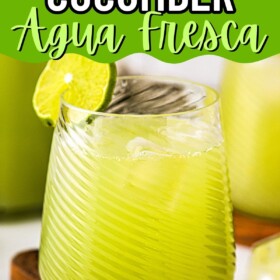 Cucumber Agua Fresca in a glass with a lime wedge garnish.