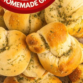 Garlic knots stacked on top of each other.