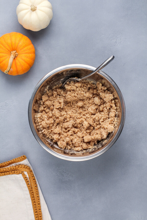 Crumb topping mixture in a bowl.