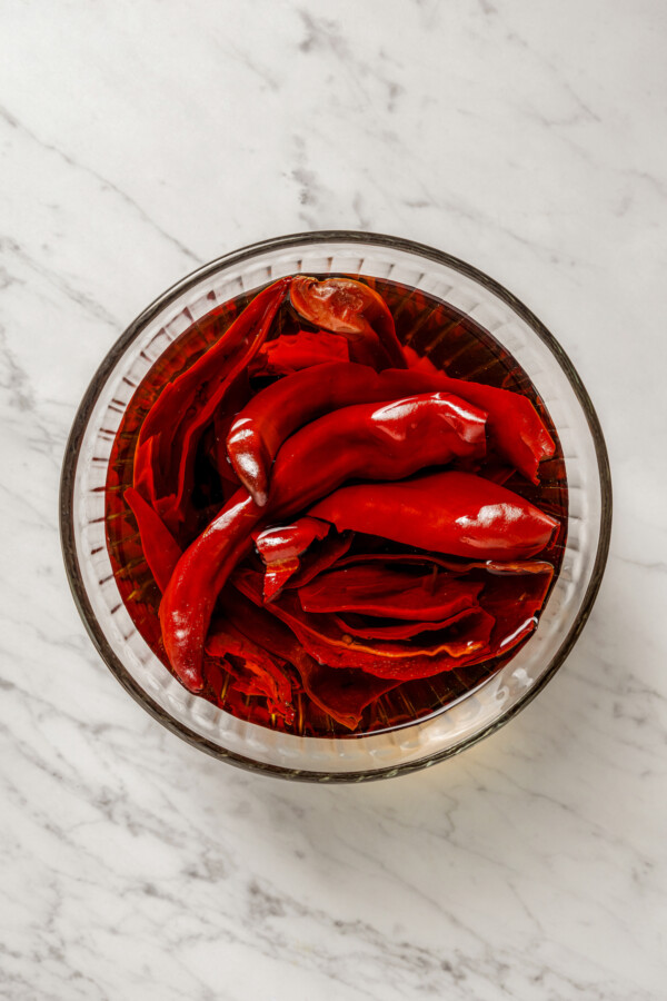 Chiles soaking in water.