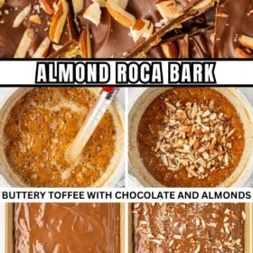 Almond Roca Bark being prepared and then broken into pieces and placed on top of each other.