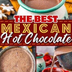 Mexican hot chocolate in a pitcher and in a mug.