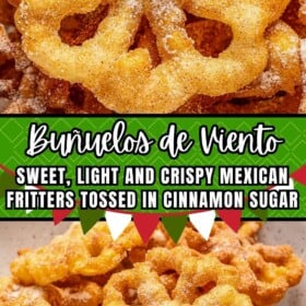 Buñuelos de Viento coated in cinnamon sugar.