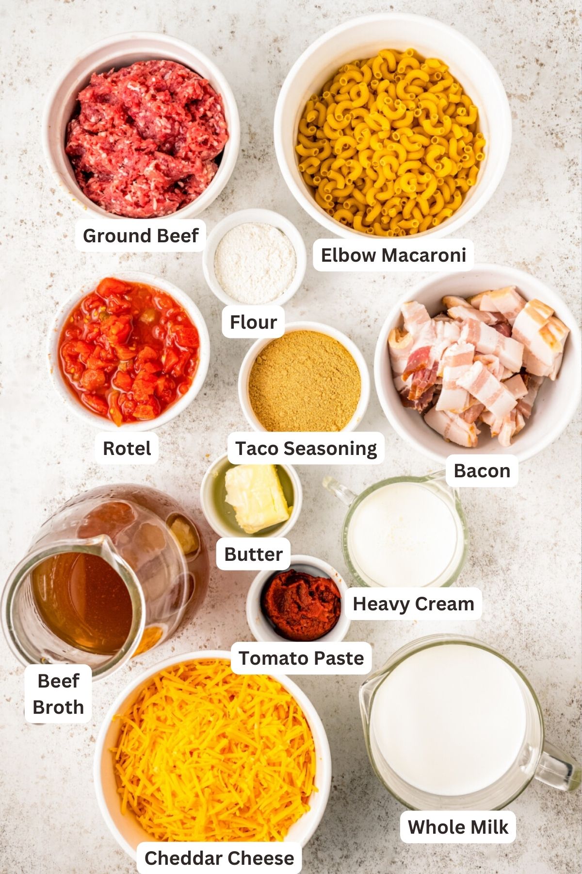 Ingredients for Cheeseburger Macaroni.