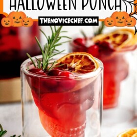 Halloween cocktail punch in a skull glass.