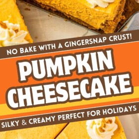 No Bake Pumpkin Cheesecake sliced into pieces with a pie server.