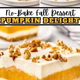 No bake Pumpkin Delight on a plate with a fork taking a bite.