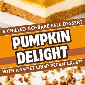 Pumpkin Delight in a casserole dish and a slice on a plate.