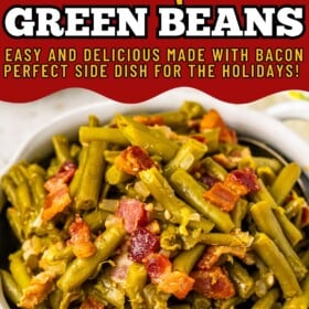 Green beans with bacon cooked in a crockpot.