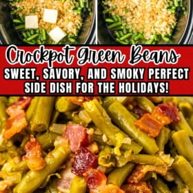 Crock pot green beans with bacon on top.