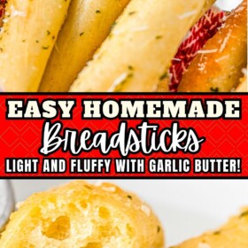Breadsticks brushed with butter and topped with seasonings.