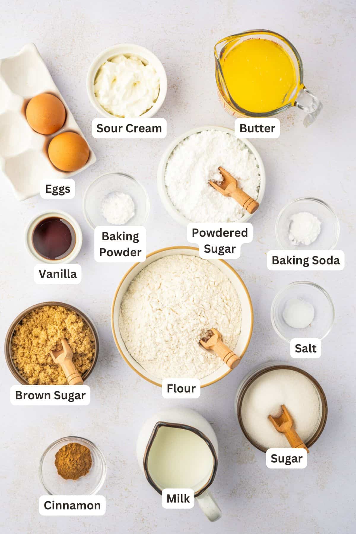 Ingredients for Honey Bun Cake.