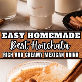 A glass of horchata with cinnamon on top.