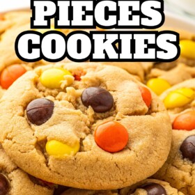 Reese's Pieces Cookies stacked on top of each other.