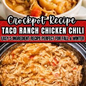 A bowl of white chicken chili and a crockpot filled with chili.