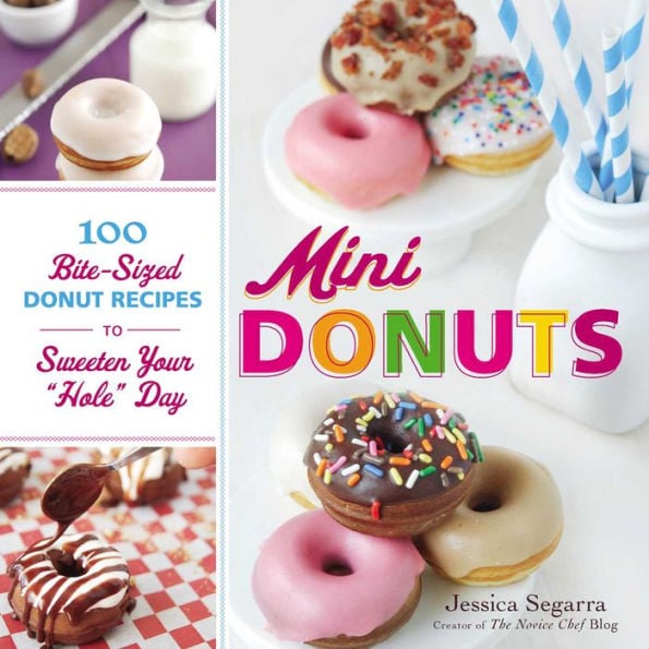 Cover of Mini Donuts cookbook showing several kinds of mini donuts.