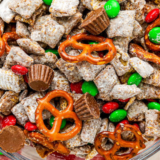 Landscape photo of Christmas puppy chow.