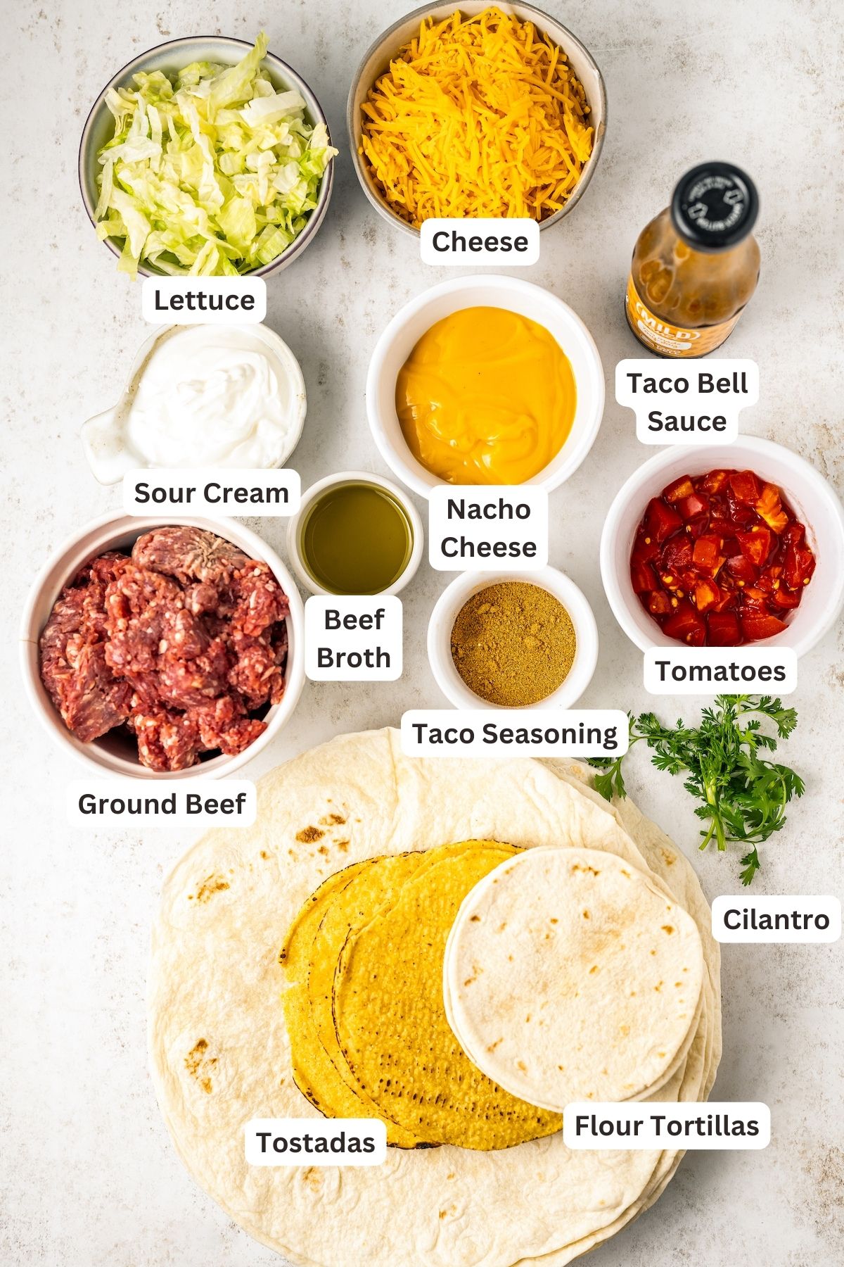 Ingredients for Taco Bell Crunchwrap Supreme Recipe.