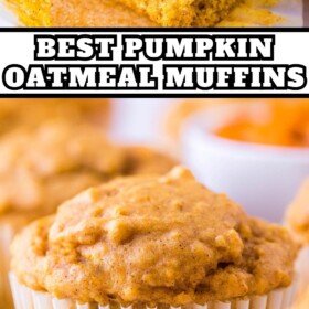 A pumpkin oat muffin with a bite taken out of it.