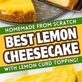 A pie server cutting a slice of lemon cheesecake and lifting the slice away from the cheesecake.