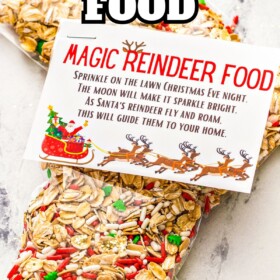 Reindeer food in a cellophane bag with a printable attached.