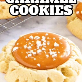 Thick sugar cookies filled with pools of salted caramel in the center.