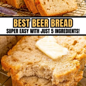 Slices of beer bread leaning against each other and a slice with a bite taken out of it.